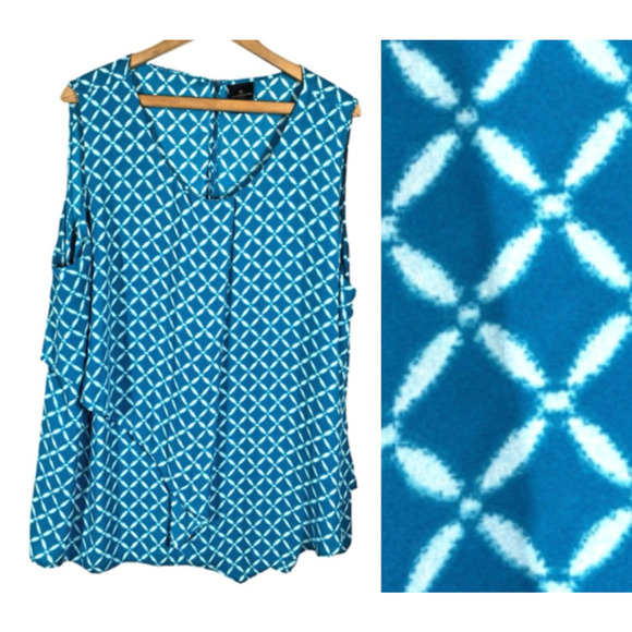 Worthington 3X Tunic Top Tank Blue White Layered Chiffon Coastal Beachy Preppy - Picture 1 of 9
